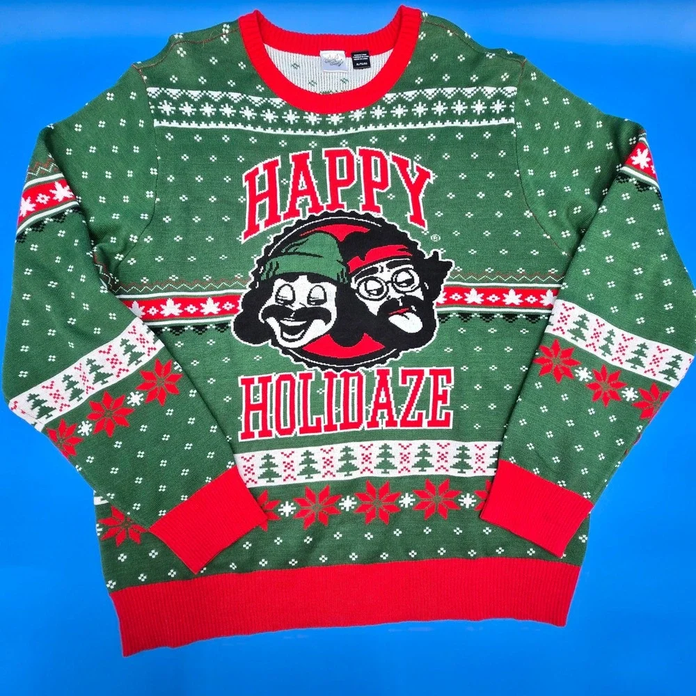 Cheech & Chong Ugly Christmas Sweater XL NWOT Happy Holidaze Mad Engine Licensed